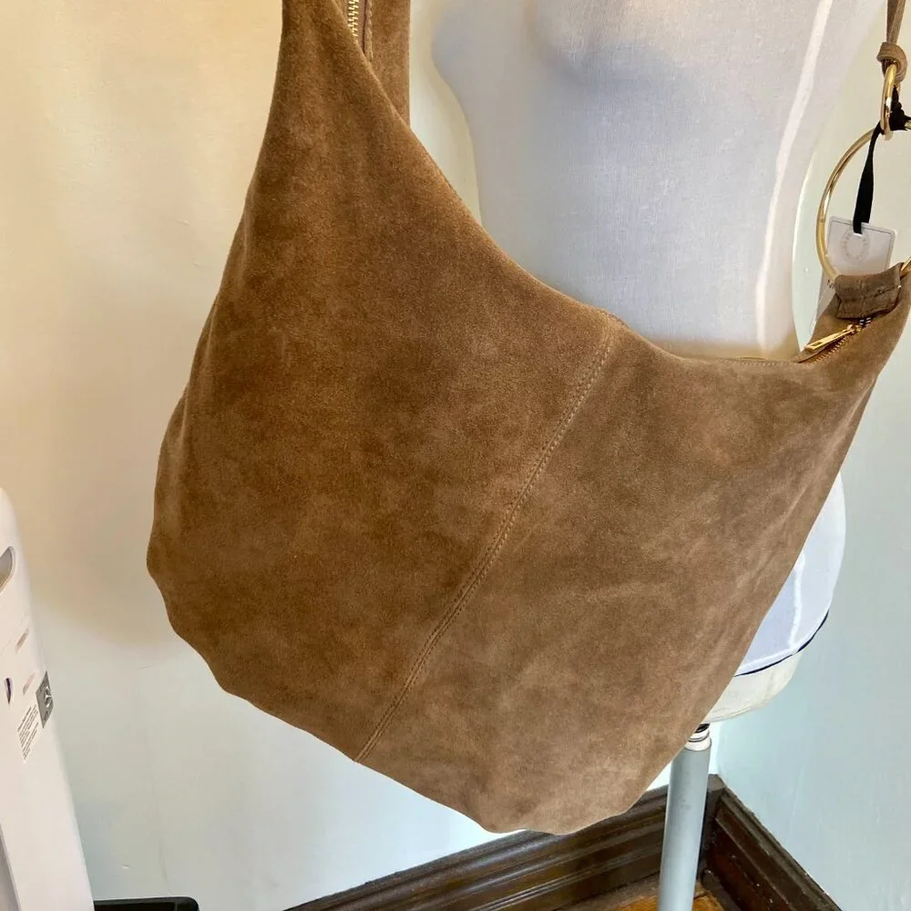 Marlon Borsa Art Rosita Italy Suede Leather Rings Taupe Hobo Tan Slouchy NEW - Picture 9 of 14